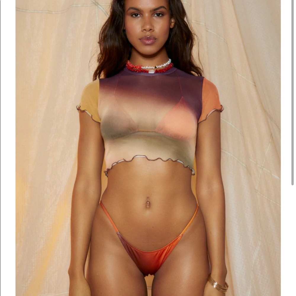 NWT Jaded London OMBRE MIX PRINT HIGH NECK SHORT SLEEVE CROP TEE